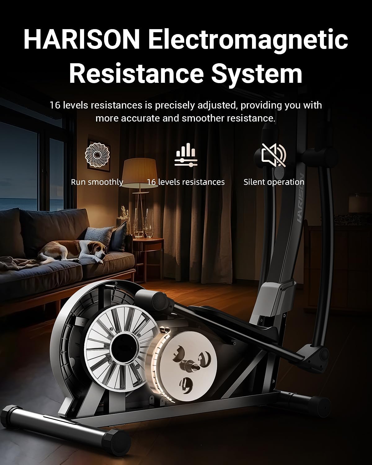 HARISON Elliptical Machine for Home 350 LBS Capacity, Magnetic Elliptical Exercise Machine with 16-Level Resistance Control, Elliptical Trainer with HARISON Bluetooth (Black) - Image 3
