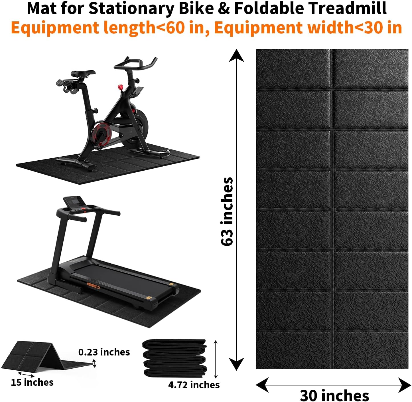 Mat for Exercise Bike Treadmill Walking Pad on Carpet 63x30,Compatible with Peloton, 1/4" Indoor Bike Trainer Mat for Hardwood Floors, Spin Stationary Bike, Equipment Stability, Noise Shock Absorption - Image 6