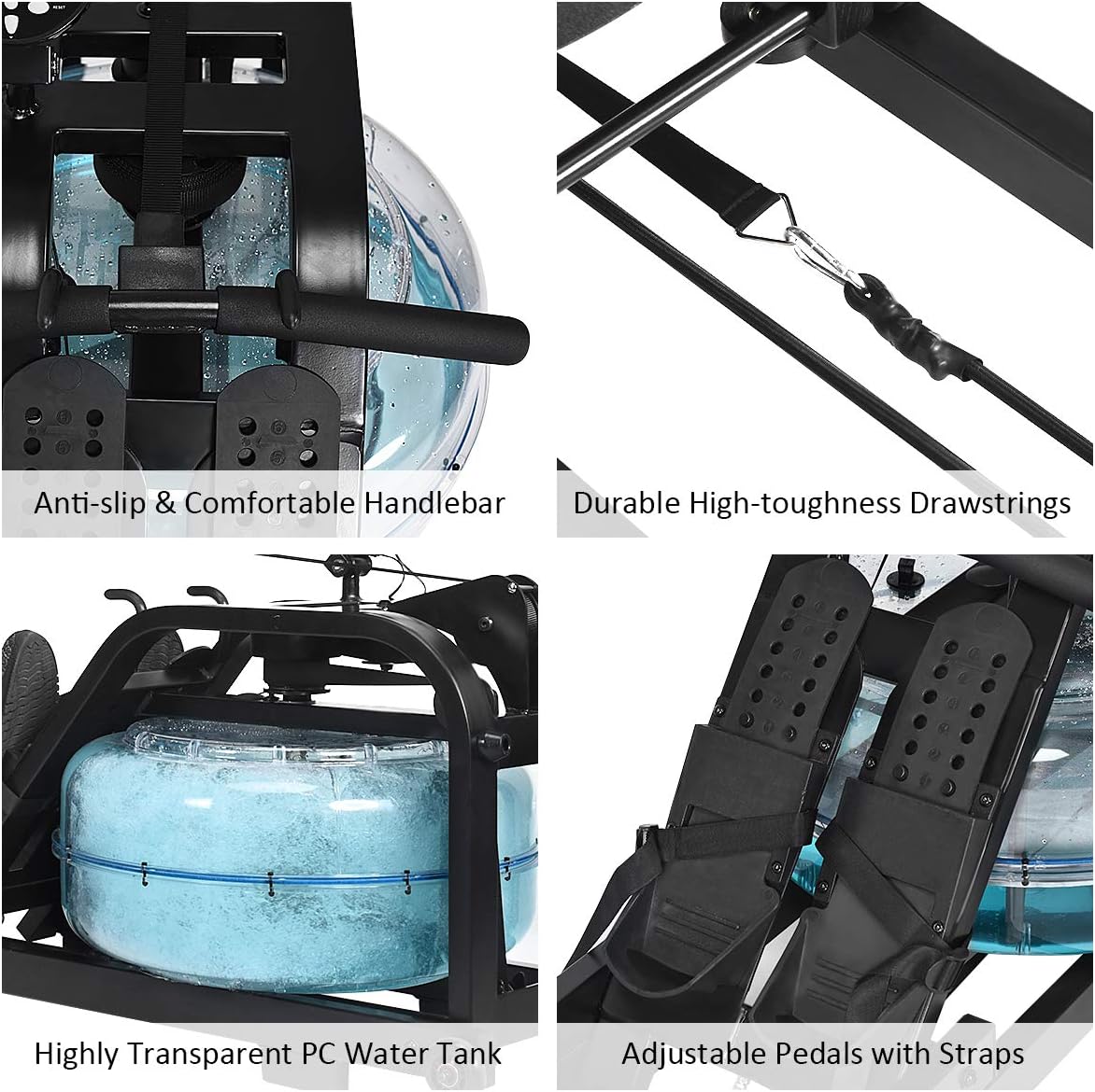GYMAX Water Rowing Machine, Water Rower with Adjustable Resistance & LCD Display, Easy-Transportation Rower for Whole Body Exercise Cardio Training - Image 3