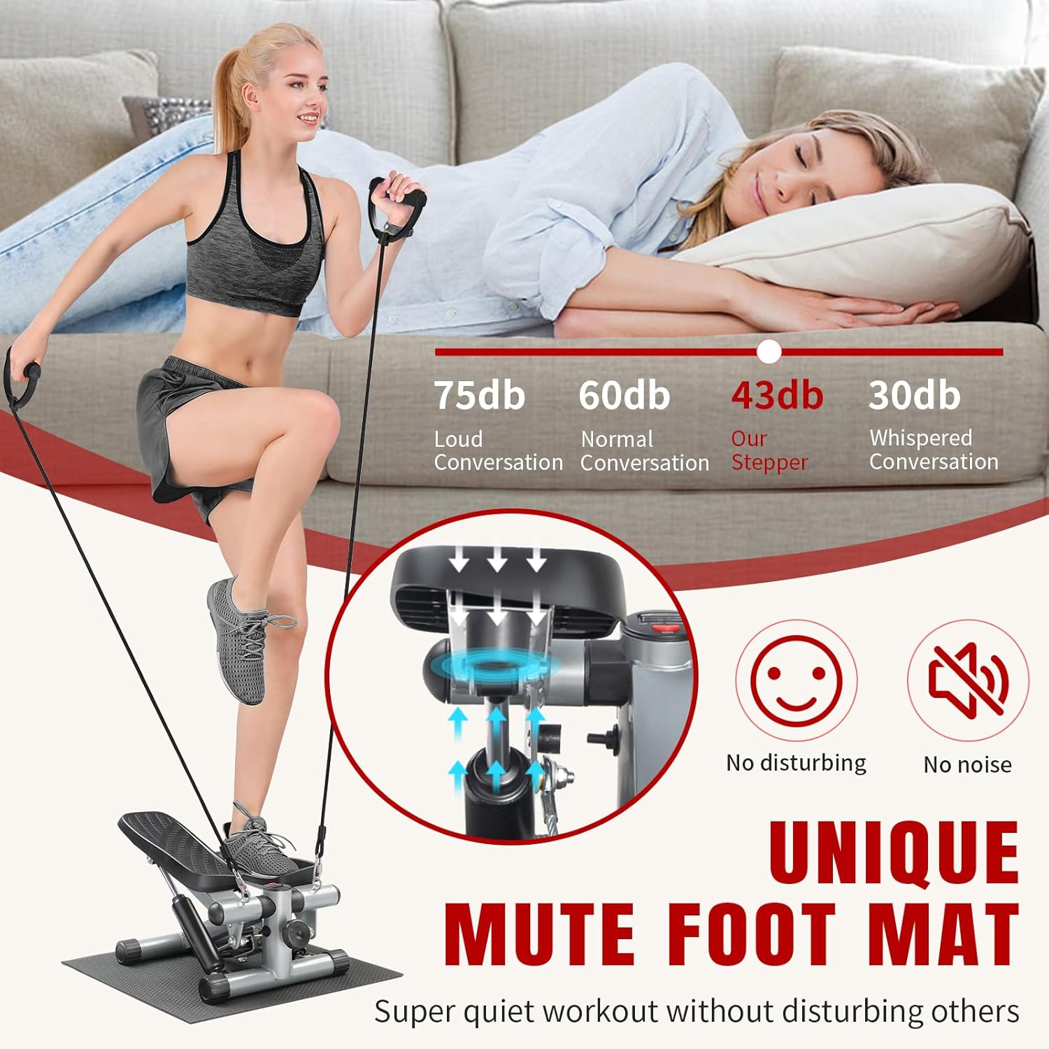 Ktaxon Steppers for Exercise at Home, Stair Stepper Mini Stepper with Resistance Bands, Adjustable Height, Super Quiet, 330LBS Weight Capacity and LED Display for Home Workouts - Image 3