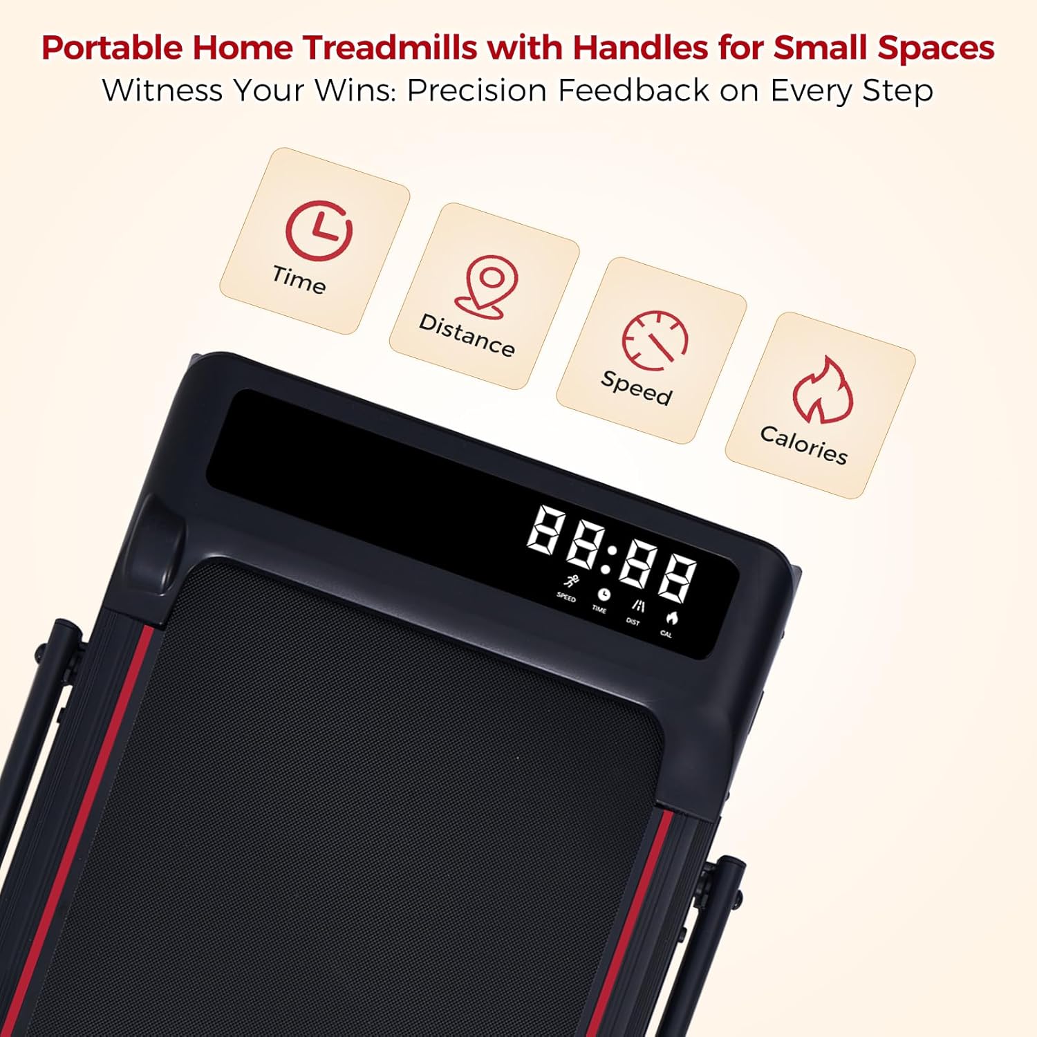Treadmill with Handles for Home Small, 3.0HP Electric Compact Walking Pad Treadmills with Handle Bar, 0.6-6.2MPH Portable Under Desk Treadmill Home for Small Space, 320LBS - Image 5
