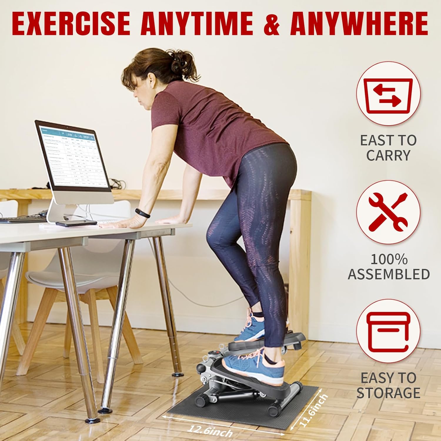 Ktaxon Steppers for Exercise at Home, Stair Stepper Mini Stepper with Resistance Bands, Adjustable Height, Super Quiet, 330LBS Weight Capacity and LED Display for Home Workouts - Image 4