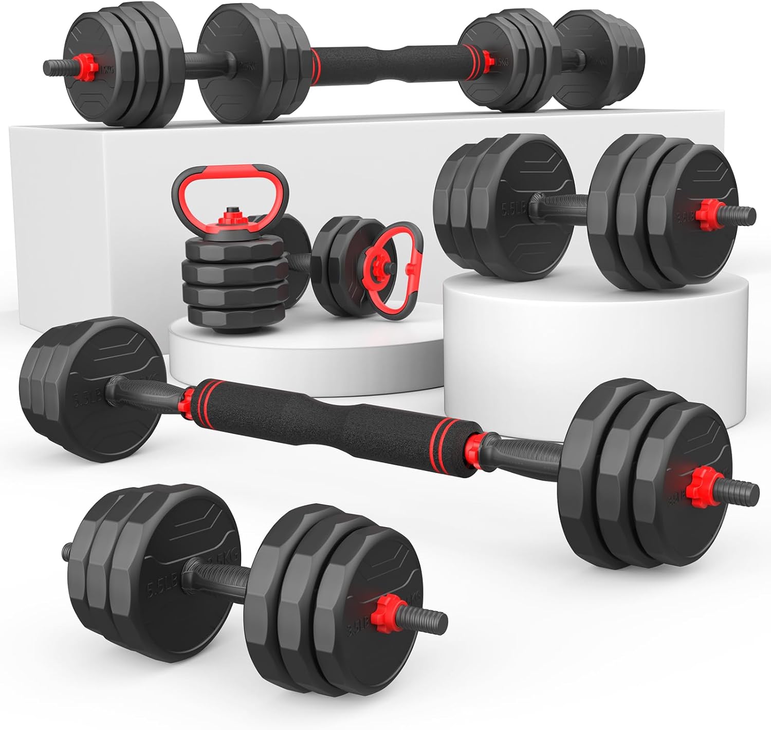 Adjustable Dumbbells, 20/30/40/55/60/70/80/90lbs Free Weights Dumbbells Convertible 2 or 3 in 1 Set Used as Barbell, Kettlebells, A Pair of Lightweight for Home Gym - Image 9