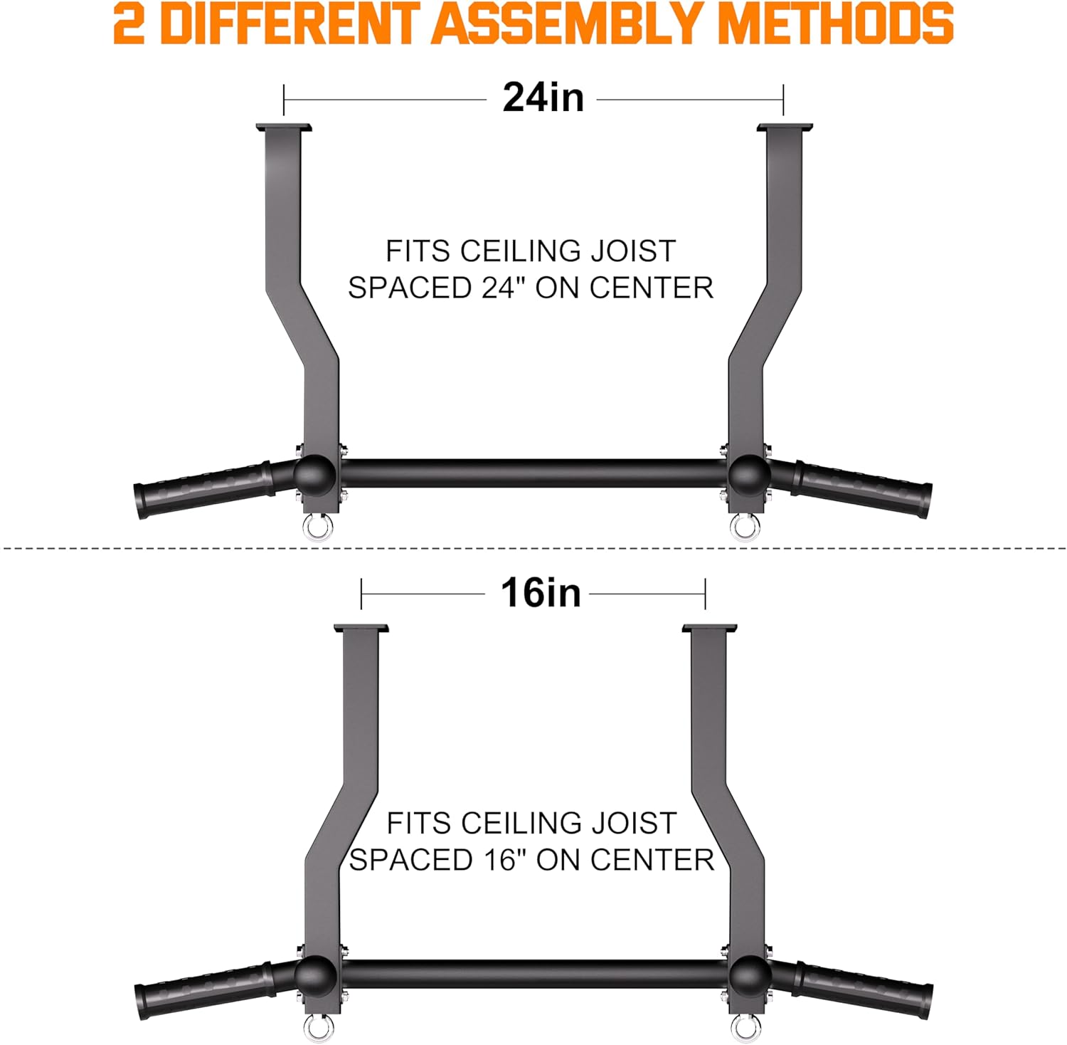 Pull Up Bar Ceiling Mount, 600LBS Heavy Duty Multi Grip Chin Up Bar, 24"/16" Rafter PullUp Bar, Ceiling Beam for Gym/Garage/Basement with Ball Finger & Round Anchors, Easy to Install - Image 3