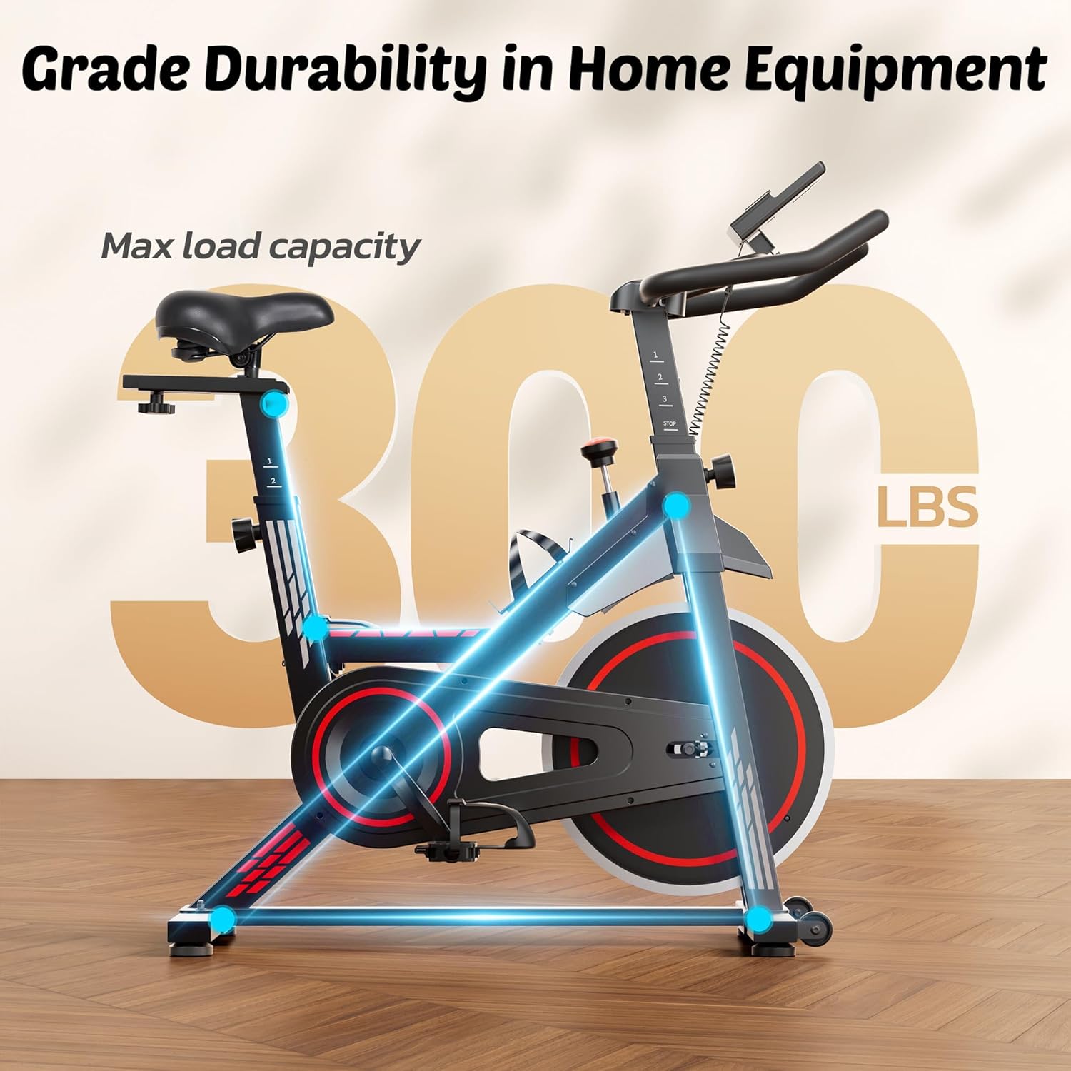 Exercise Bike Stationary Bikes for Home Cycling Bike Indoor Bike with Comfortable Seat Cushion LCD Monitor Silent Belt Drive 300 lbs Weight Capacity Heavy Flywheel - Image 7