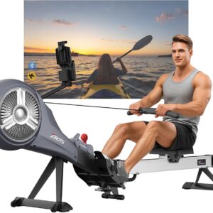 JOROTO Rowing Machine for Home Foldable, Air Magnetic Rowing Machines with 10-Level Adjustable Resistance, Quiet Ergonomic Seat，Bluetooth App, Max 350LBS, Space-Saving Home Gym, Gray