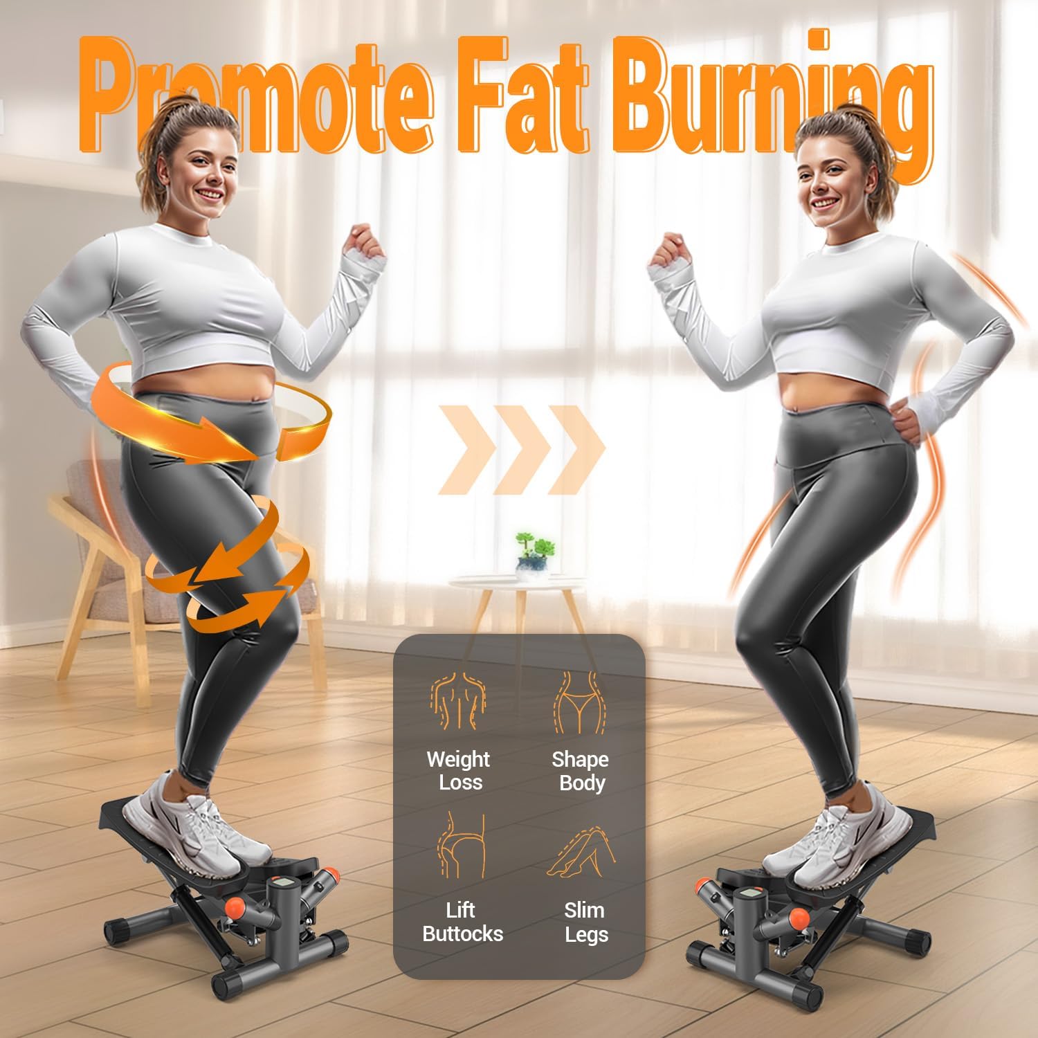 Steppers for Exercise at Home,Adjustable Height Mini Stepper with Resistance Bands,Stair Stepper with 350lbs Loading Capacity,Twist Stepper for Full Body Workout (Included Mat) - Image 4