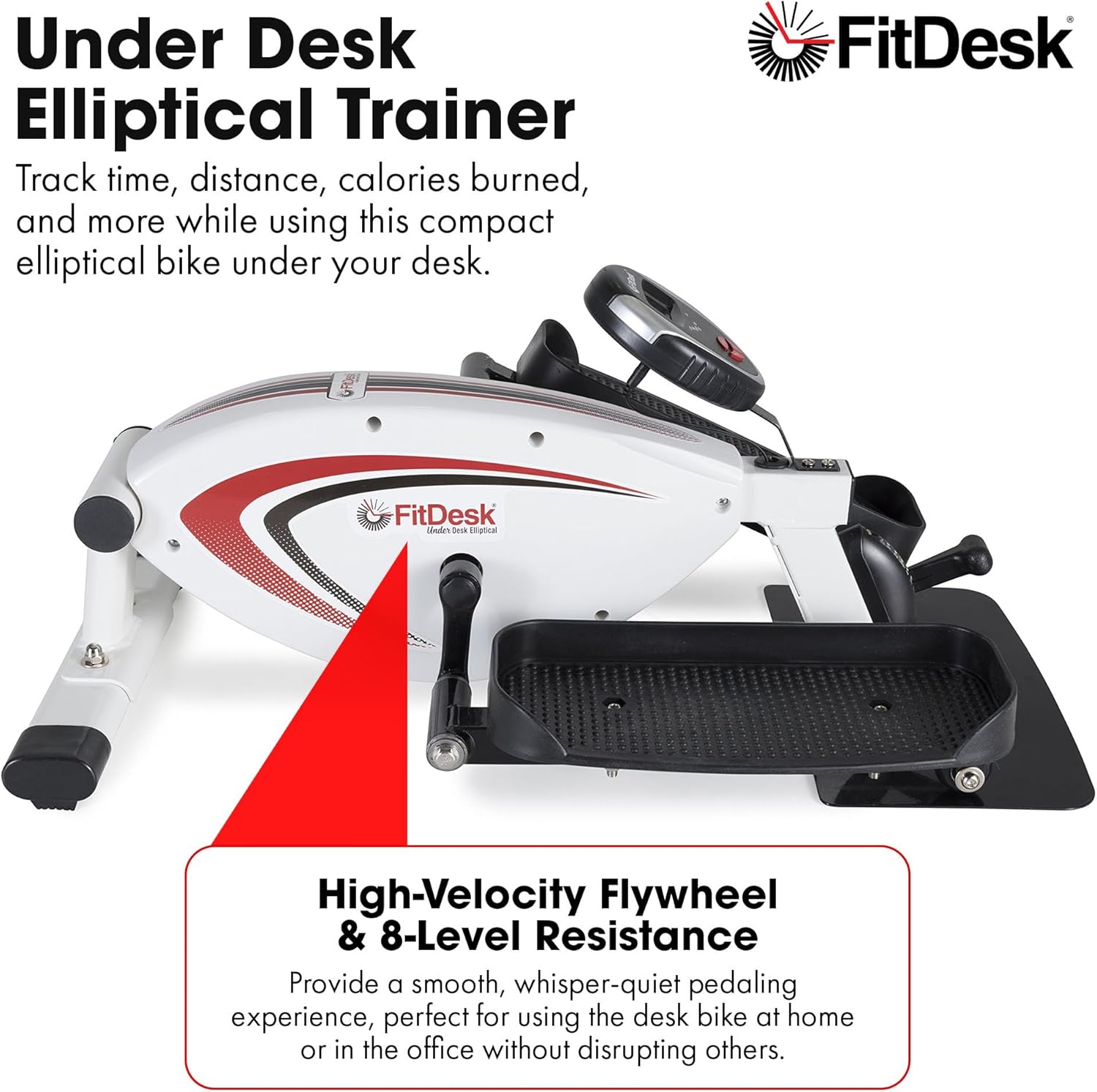 FitDesk Under Desk Bike Exercise Machine, Compact Magnetic Pedal Exerciser, Mini Elliptical, Quiet Seated Cardio Trainer for Home Office Workouts, Adjustable Resistance Bike for Desk Fitness - Image 2