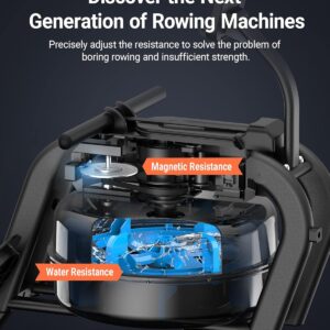 MERACH Water Magnetic Rowing Machine, Bluetooth Rower Machine with App Compatible and Dual Slide Rail, 350LB Max Weight, 16 Levels of Auto Resistance Feature, Rowing Machines for Home Use, R06