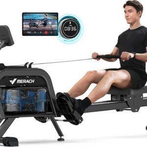 MERACH Water Magnetic Rowing Machine, Bluetooth Rower Machine with App Compatible and Dual Slide Rail, 350LB Max Weight, 16 Levels of Auto Resistance Feature, Rowing Machines for Home Use, R06