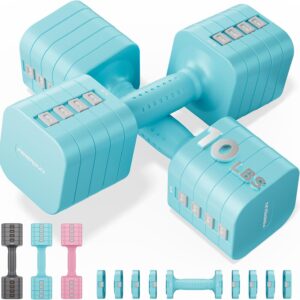 FEIERDUN 5-in-1 Adjustable Dumbbell Set of 2, 20LBS/10LBS Hand Weights for Women, 1s-Adjust Dual-Stable Dumbbell Set for Women Home Gym & Outdoor