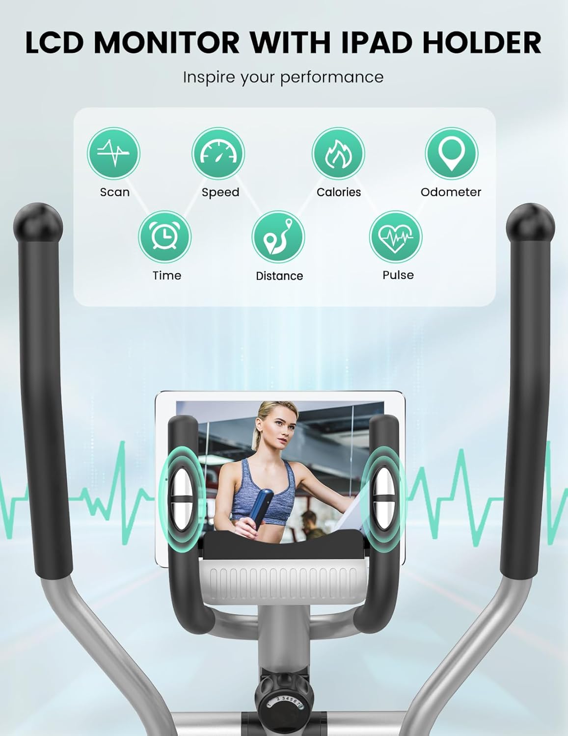 THERUN Elliptical Machine for Home, Hyper-Quiet Elliptical Exercise Machine, Compact Elliptical Trainer w/8 Levels Adjustable Resistance, 6KG Flywheel, Pulse Sensor, LCD Monitor - Image 4