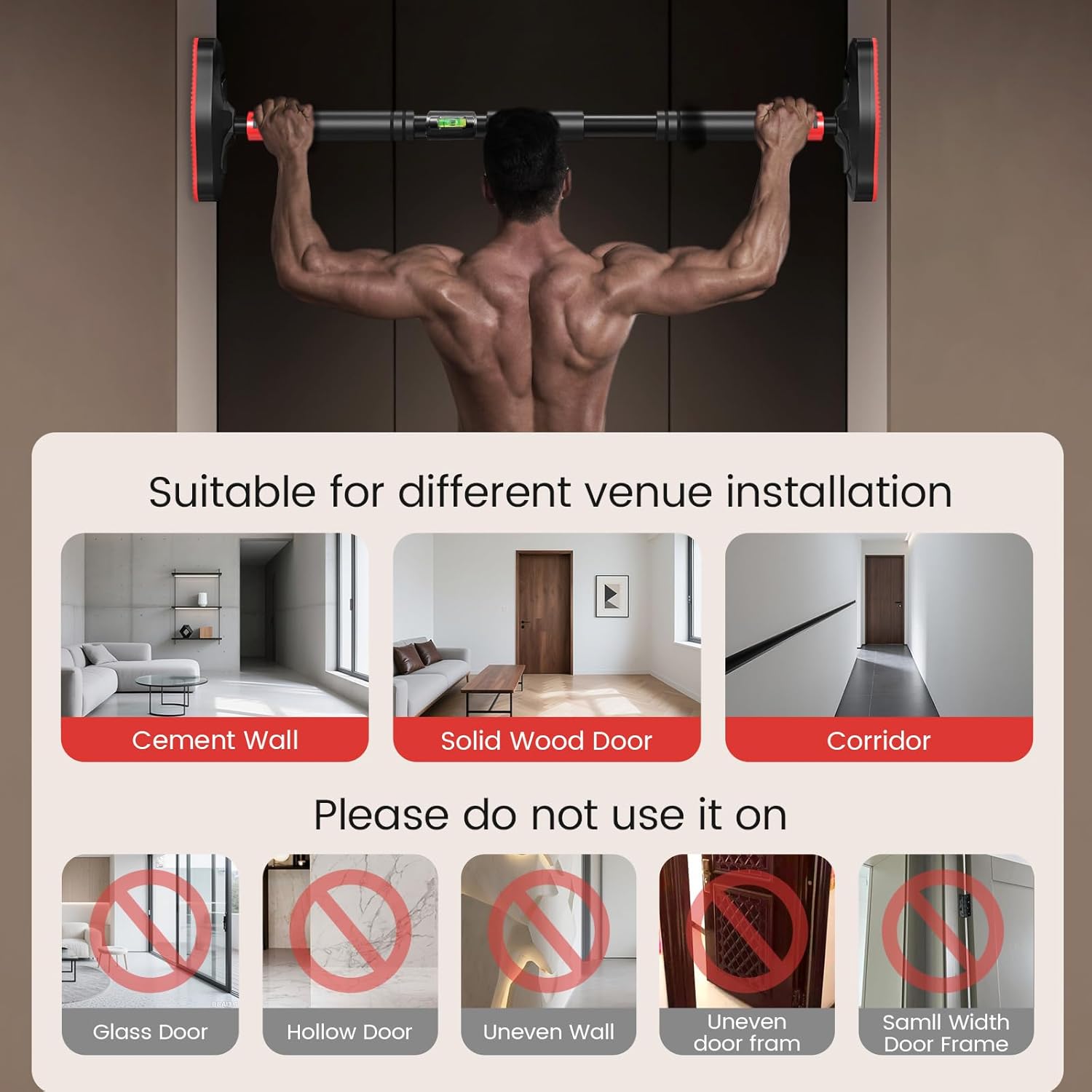 Pull Up Bar for Doorway, Adjustable Door Frame Pull Up and Chin Up Bar, Total Upper Body Workout Bar for Home Gym Workouts - Image 5