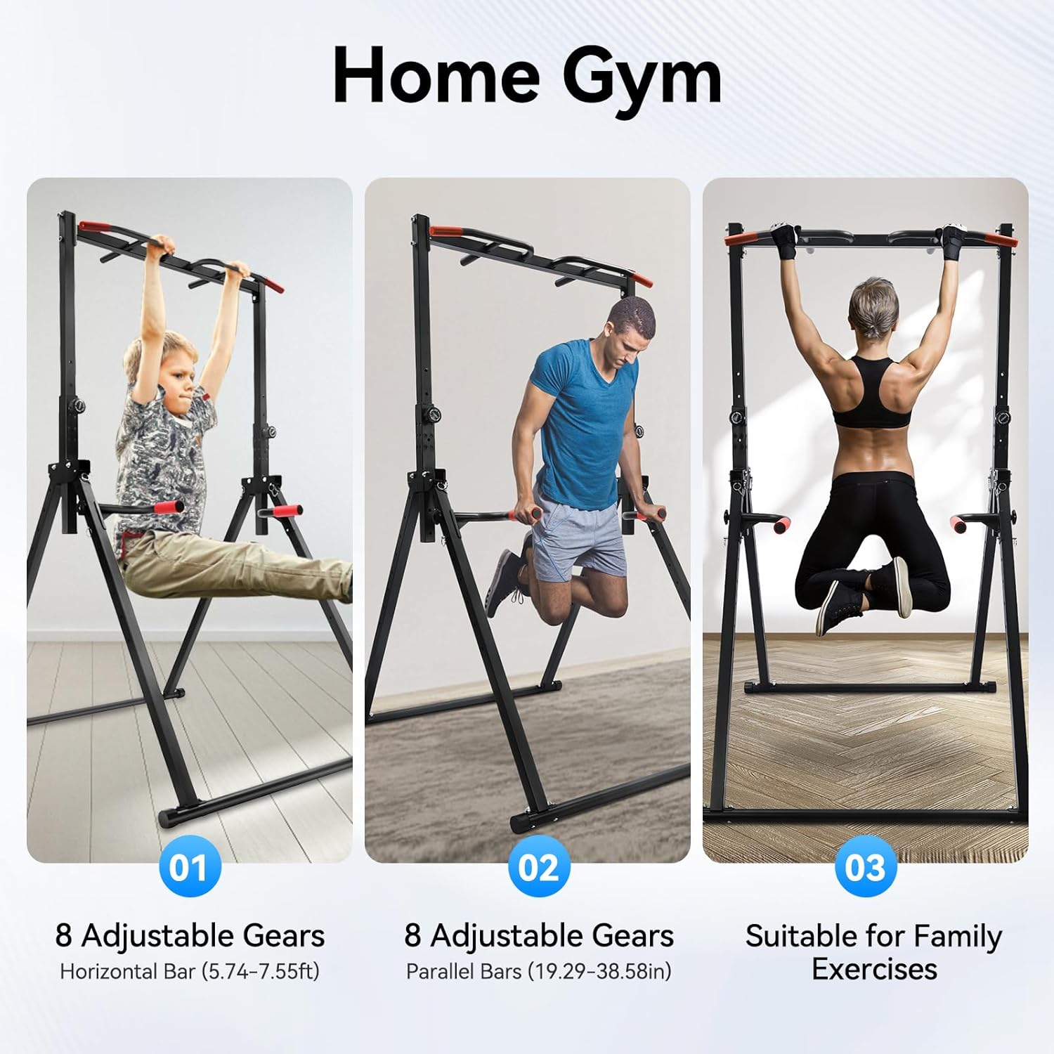 Pull Up Station, Triangular Power Tower Foldable Pull Up Bar Station, Height Adjustable Multi-Function Tower Workout Dip Stand for Home Gym Strength Training Equipment - Image 7
