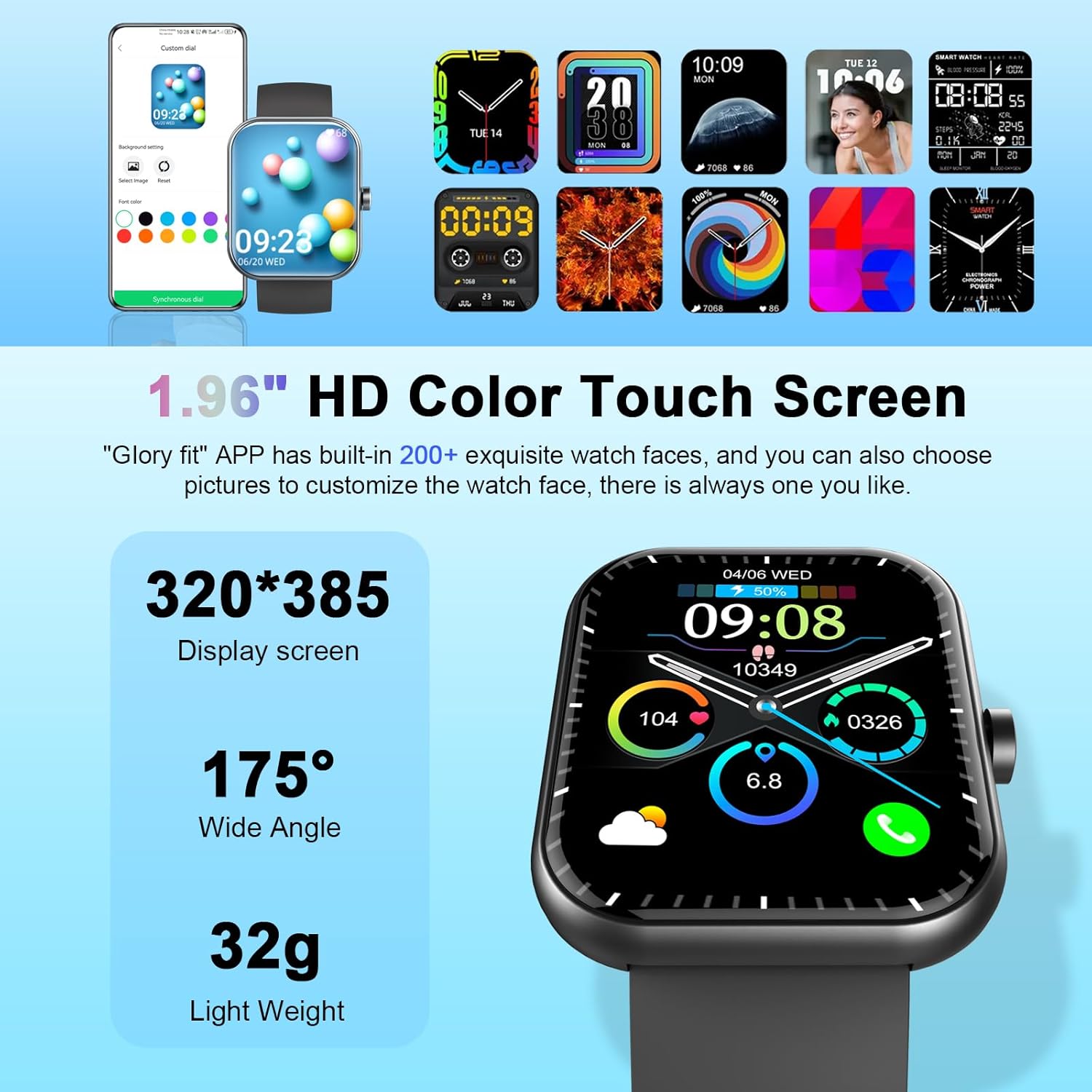 Smart Watch(Answer/Make Call), 1.96" Smartwatch for Men Women, 2025 New Fitness Watch with 110+ Sport Modes, Pedometer, Heart Rate/Sleep Monitor, IP68 Waterproof Activity Tracker for Android iOS - Image 2