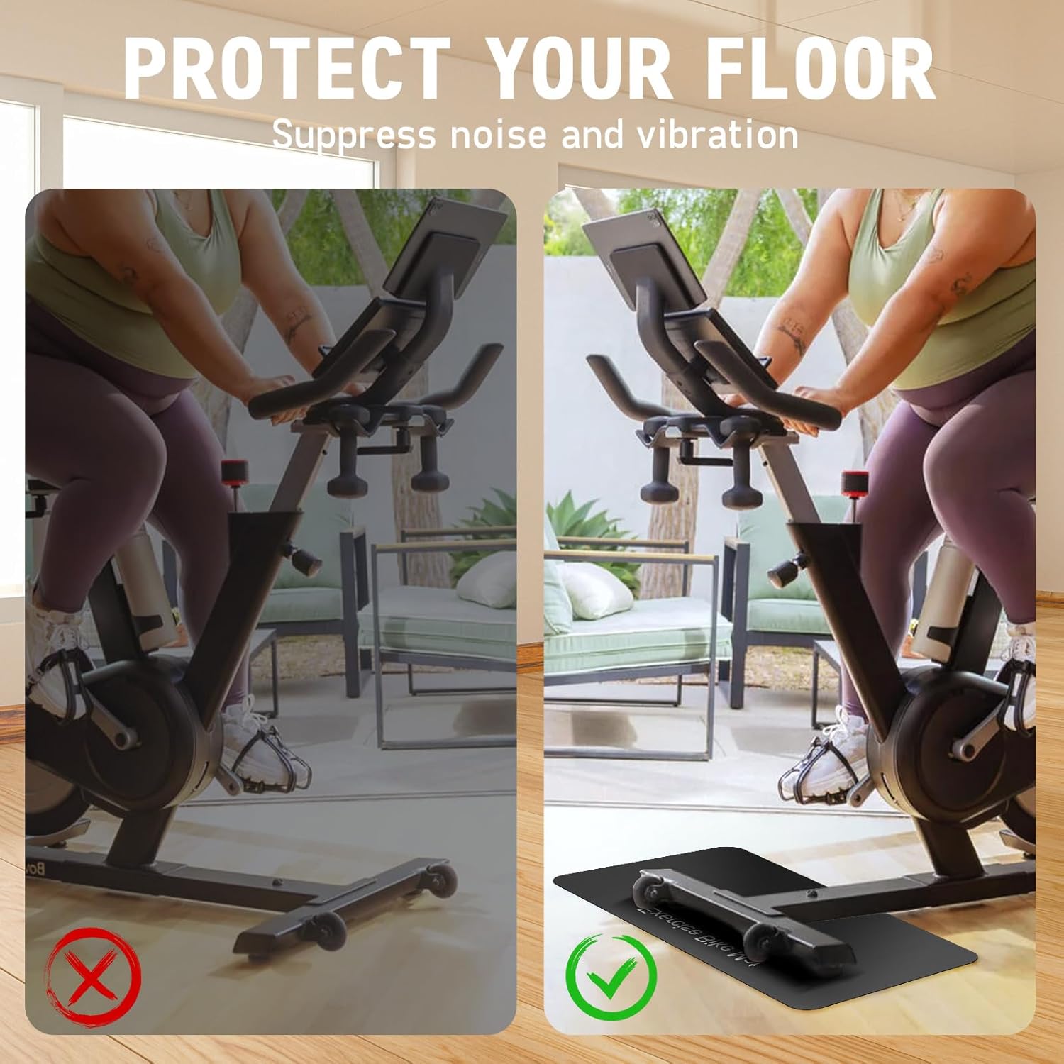TOBWOLF 2PCS Non-Slip Mat Compatible with Peloton Bike, Concept 2 Rowing Machine, Exercise Bike Mat, Mat Protect Hardwood Floor Carpet for Home Gym, Workout Mat for Bike Trainer, Stationary Spin Bike - Image 3