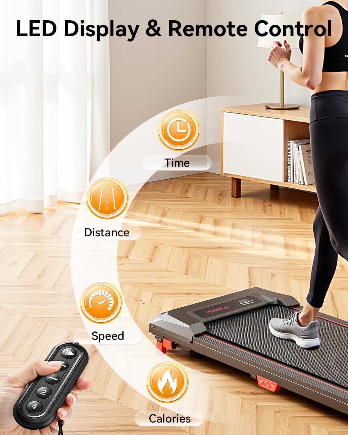Walking Pad, Incline Walking Pad Treadmill, Under Desk Treadmills 265 Lbs Capacity, 2.5HP Low Noise Portable Running Machine for Home and Office, with LED Display, Remote Control - Image 5