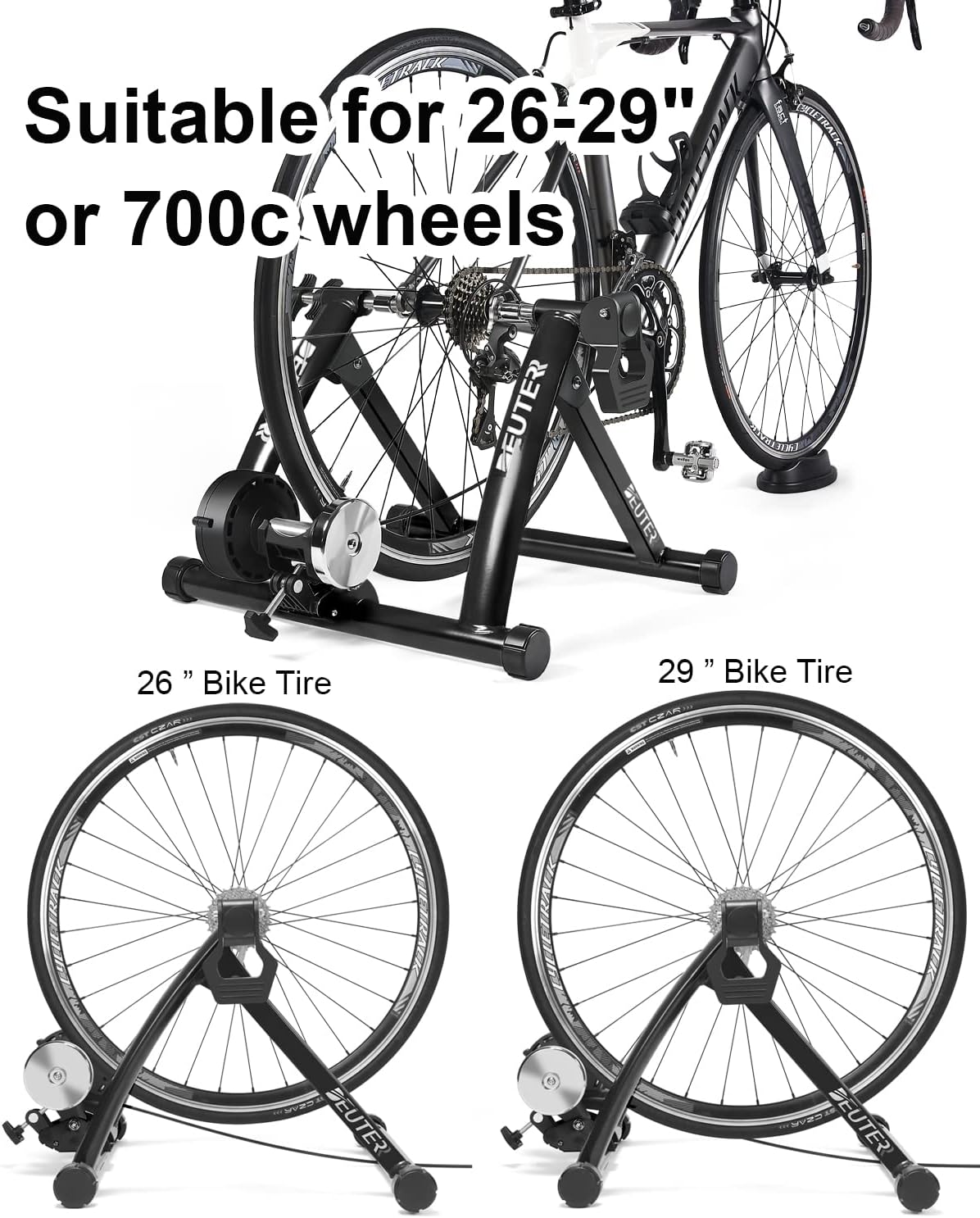 Bike Trainer, Magnetic Bicycle Stationary Stand for Indoor Exercise Riding, 26-29" & 700C Wheels, Quick Release Skewer & Front Wheel Riser Block Included - Image 6