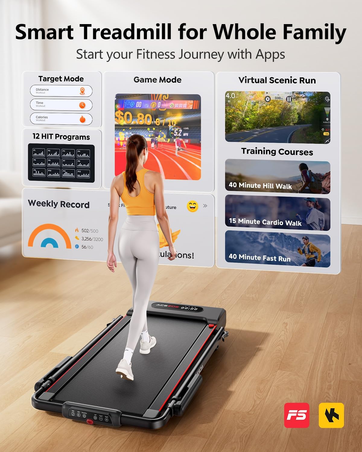3 in 1 Under Desk Treadmill with Incline, Walking Pad with Removable Desk Workstation, Adjustable Height for Different Need, 300lbs Capacity, Foldable Compact for Home Small Office - Image 5