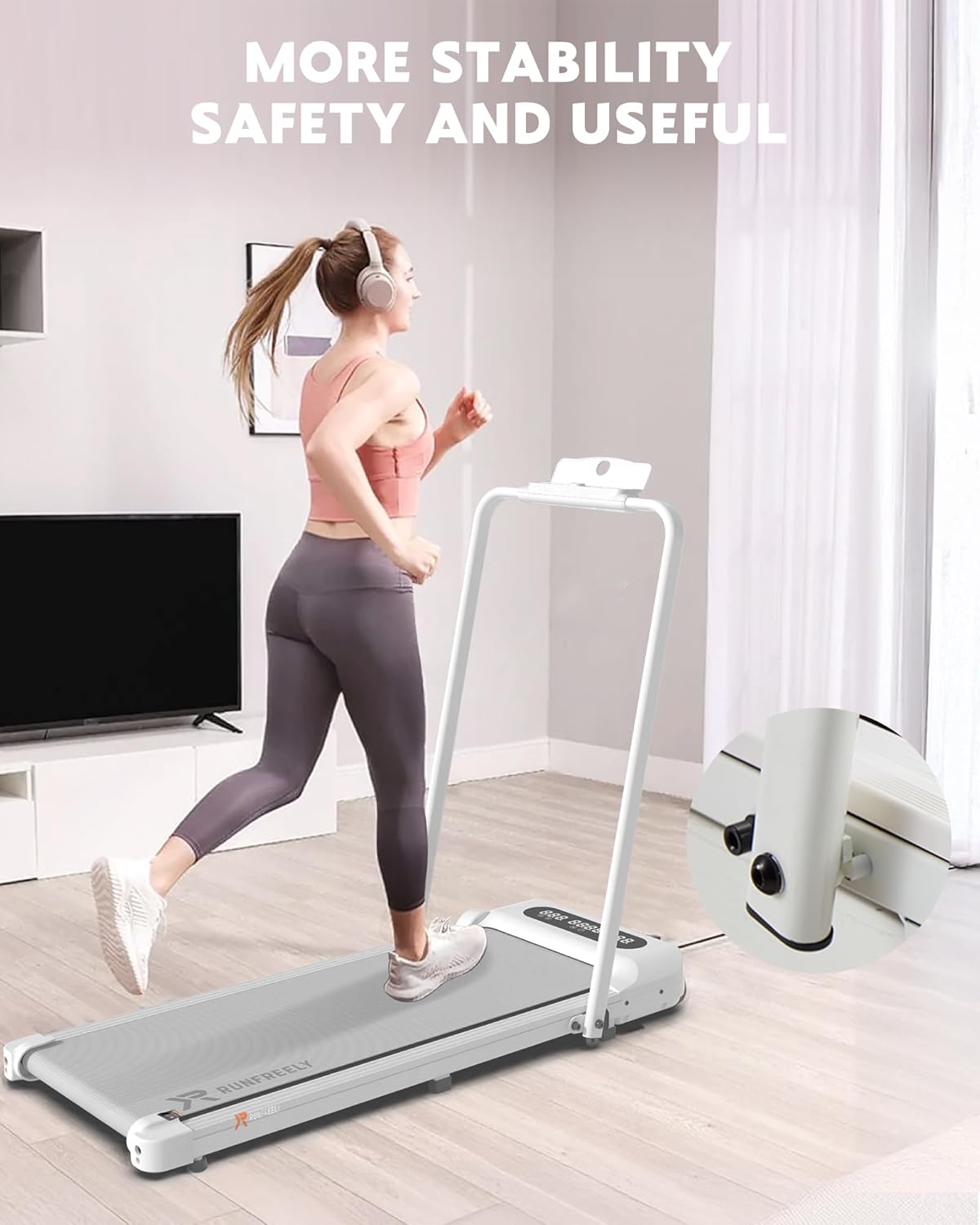 Walking Pad with Optional Handle, 3 in 1 Under Desk for Walking, Jogging & Running, Portable Compact for Home Office, 2.5HP Quiet Motor, White/Black - Image 5