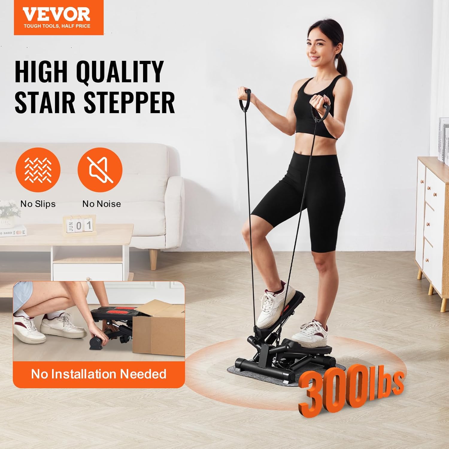 VEVOR Stair Stepper, Mini Stepper for Exercise at Home, Hydraulic Fitness Twist Stepper with Resistance Bands, Full Body Workout Cardio Equipment, Stair Climber with LCD Monitor, 330LBS Load Capacity - Image 2