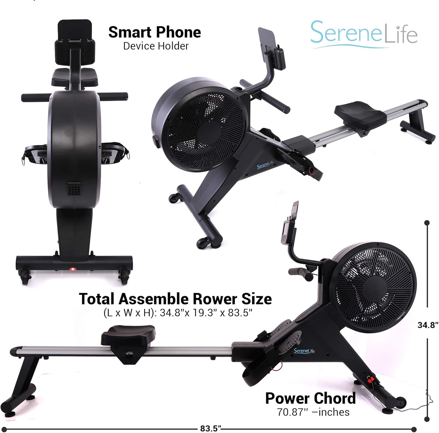 SereneLife Smart Rowing Machine-Home Machine with Smartphone Fitness Monitoring App, Magnetic Row Machine for Gym or Home Use, 16 Levels Resistance - Image 6