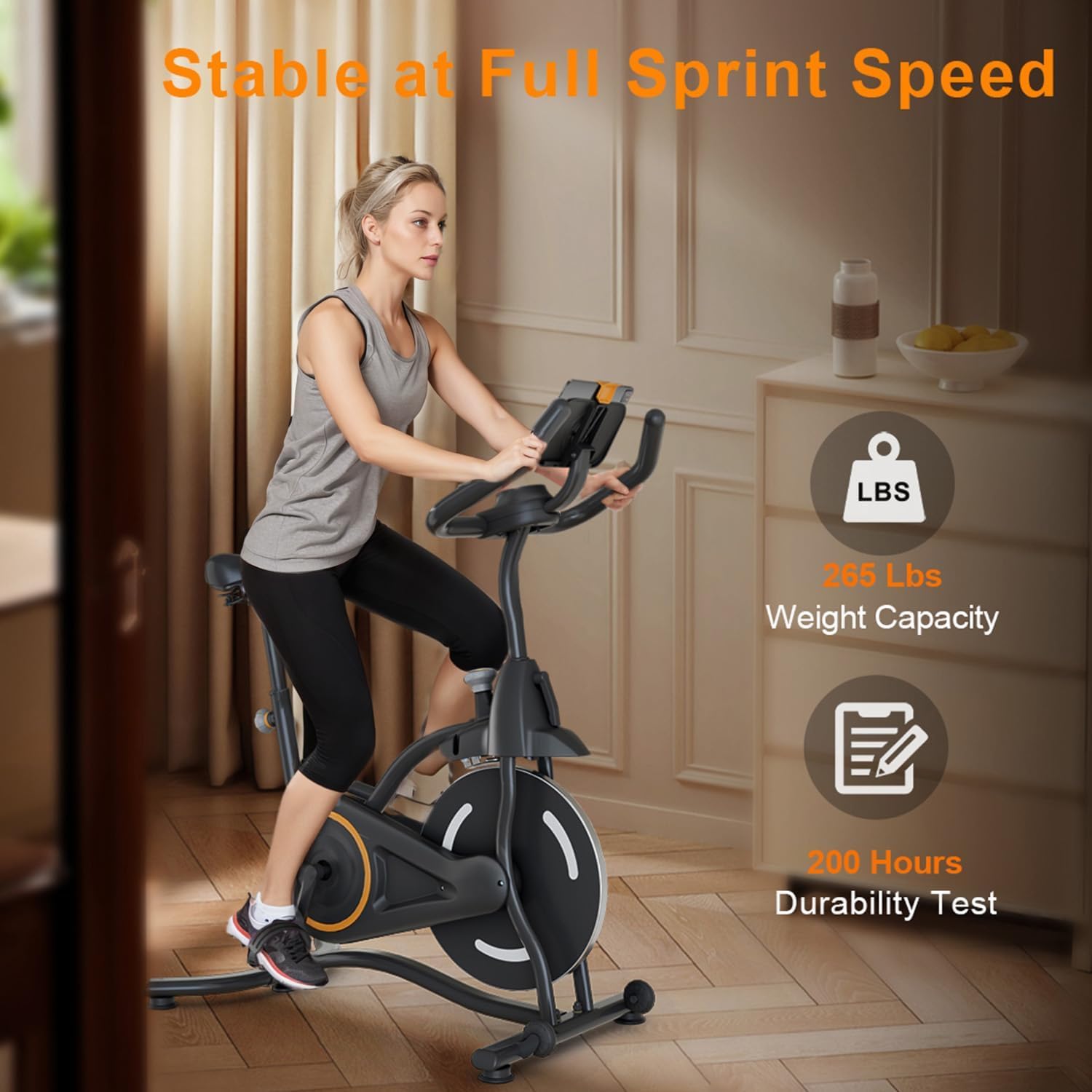 Exercise Bike Stationary Bikes for Home, Adjustable Resistance & Comfortable Seat Workout Bike, Quiet Indoor Cycling Bike with Digital Monitor, Phone Holder - Image 3