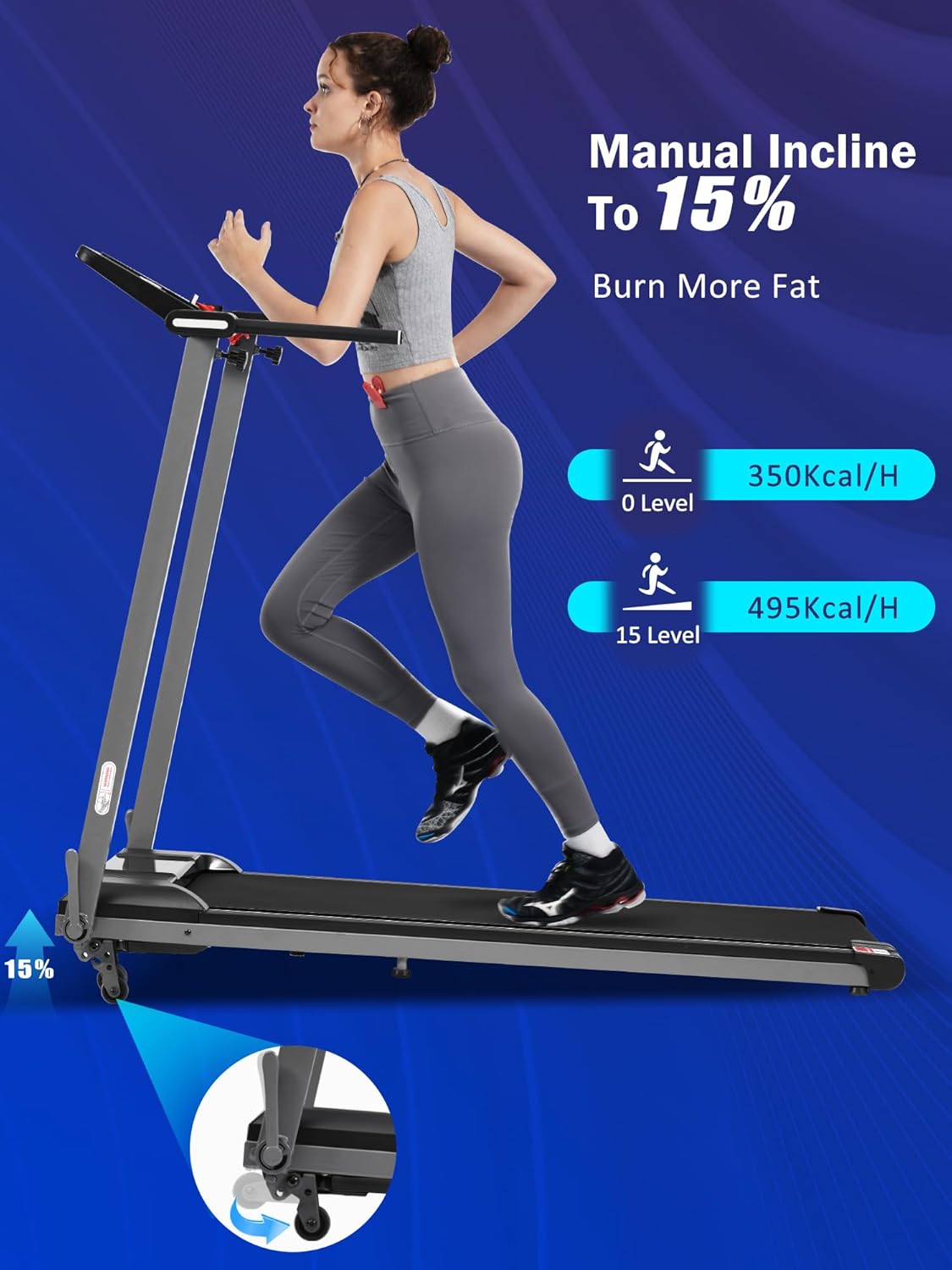 Merax Walking Pad with Handle Bar, 3.0HP Foldable Treadmills for Home Small, 7.5MPH Treadmill with 15% Incline, 300 LBS Capacity Walking Pad Treadmills Machine with Bluetooth and Heart Rate Sensors - Image 4