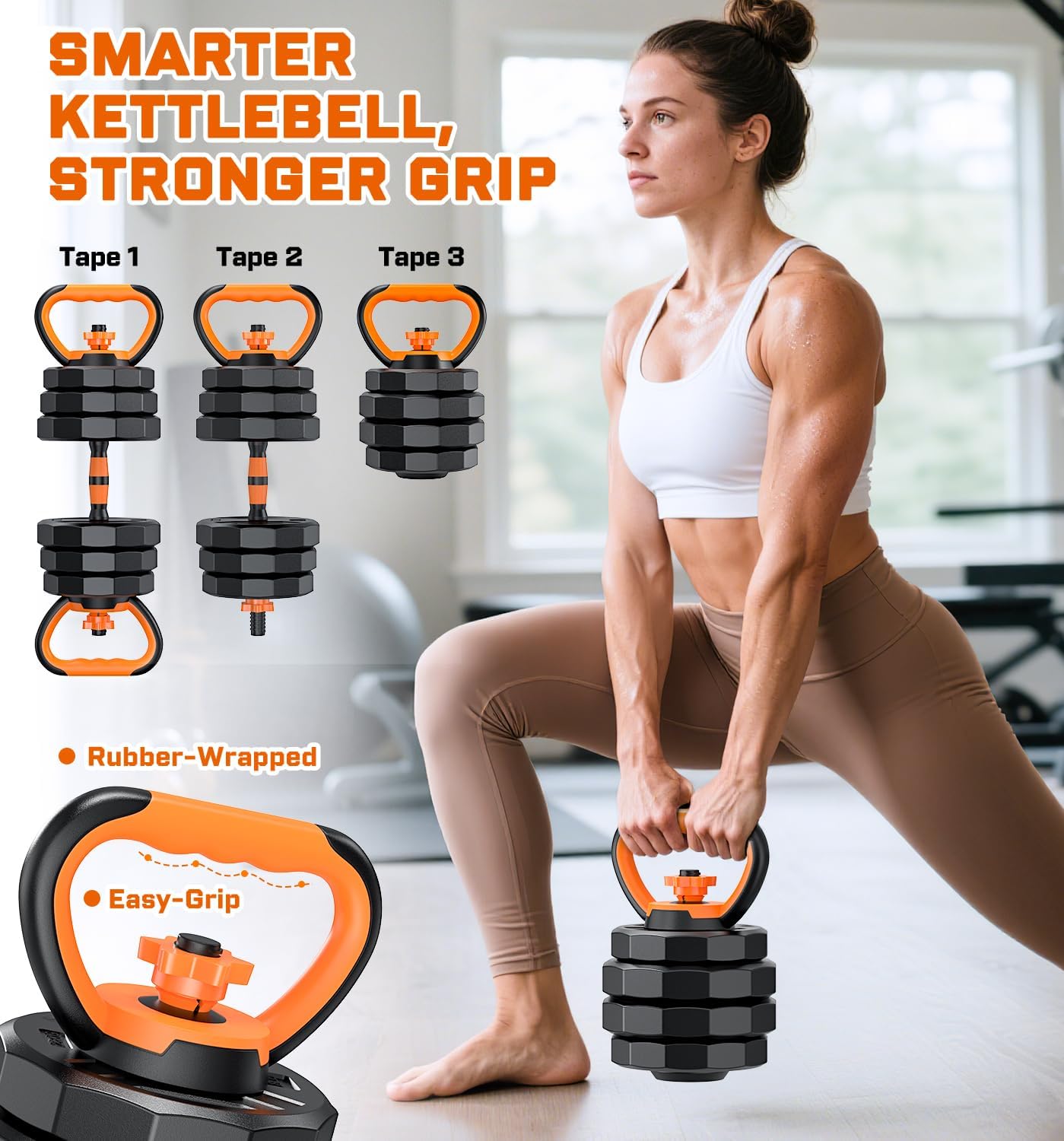 5-in-1 Adjustable Dumbbell Set, 33/44/66/88lbs Free Weights Set with Connector, Used as Kettlebells, Barbell, Push up Stand, Standard 1" Plates, Fitness Exercises for Home Gym Suitable Women/Men - Image 5