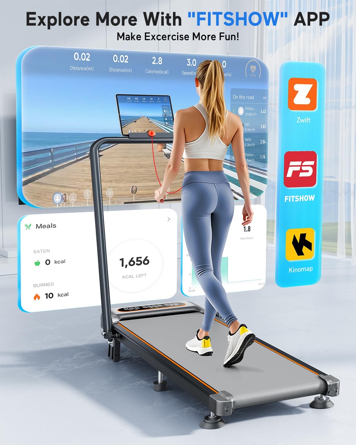 Foldable Treadmill with 10% Incline Upgrade 3.5HP Low Noise Walking Pad Treadmill with Handle Bar Rayspace 4 in 1 Portable Under Desk Treadmills for Home/Office, 350Lbs Capacity, APP & Remote Control - Image 7