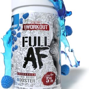 5% Nutrition FullAF Pre-Workout | Stim-Free with Massive Pumps | L-Citrulline, L-Taurine, Nitrosigine, GlycerSize | 13.05 oz (Blue Raspberry)