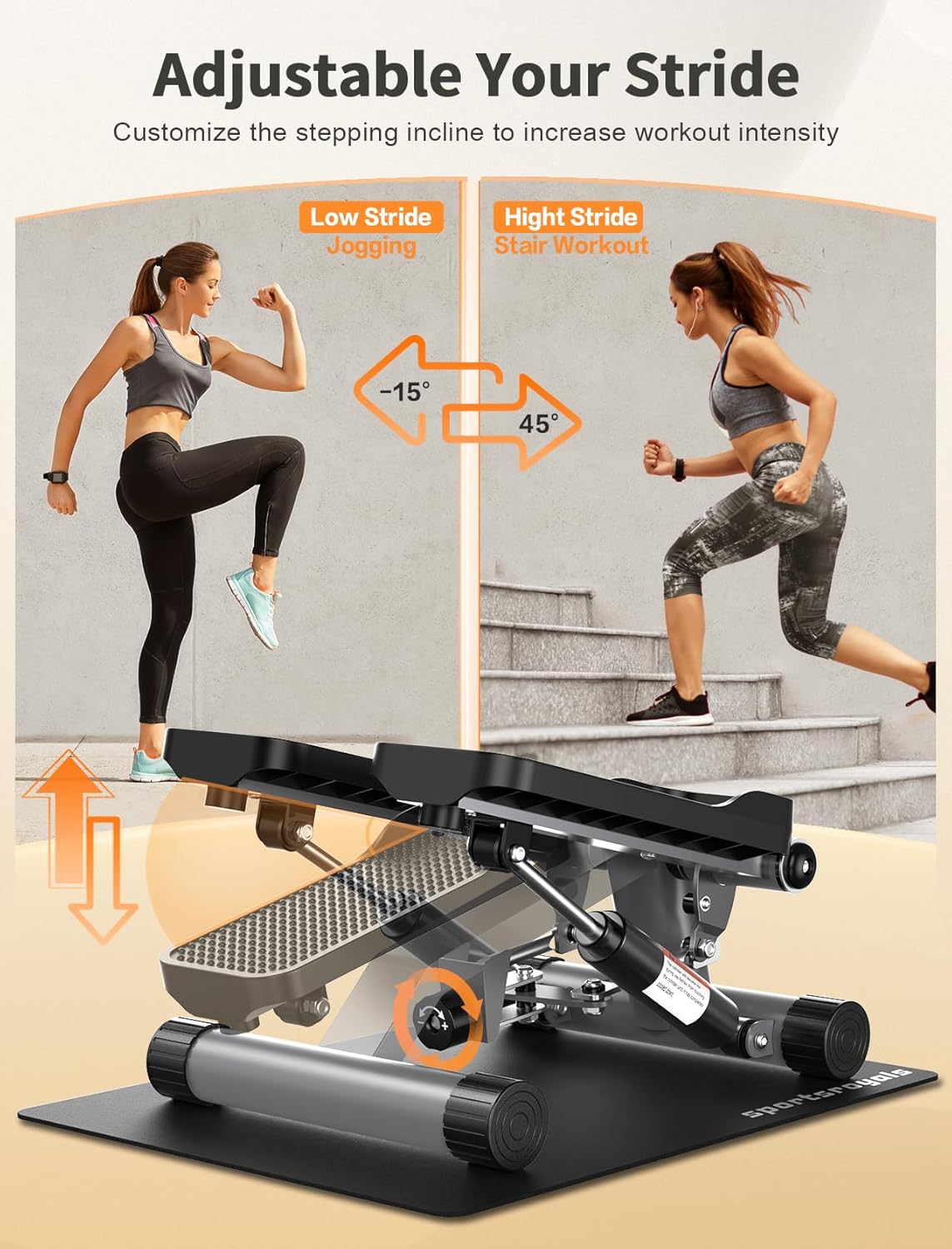Sportsroyals Stair Stepper for Exercise, Mini Steppers with Resistance Band, Hydraulic Fitness Stepper Exercise Home Workout Equipment for Full Body Workout, 330lbs Weight Capacity - Image 3