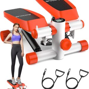 Amicus Mini Stepper for Exercise, Stair Stepper with Resistance Bands, Hydraulic Fitness Stepper Exerciser Machine for Home, 330lbs Weight Capacity, Orange White