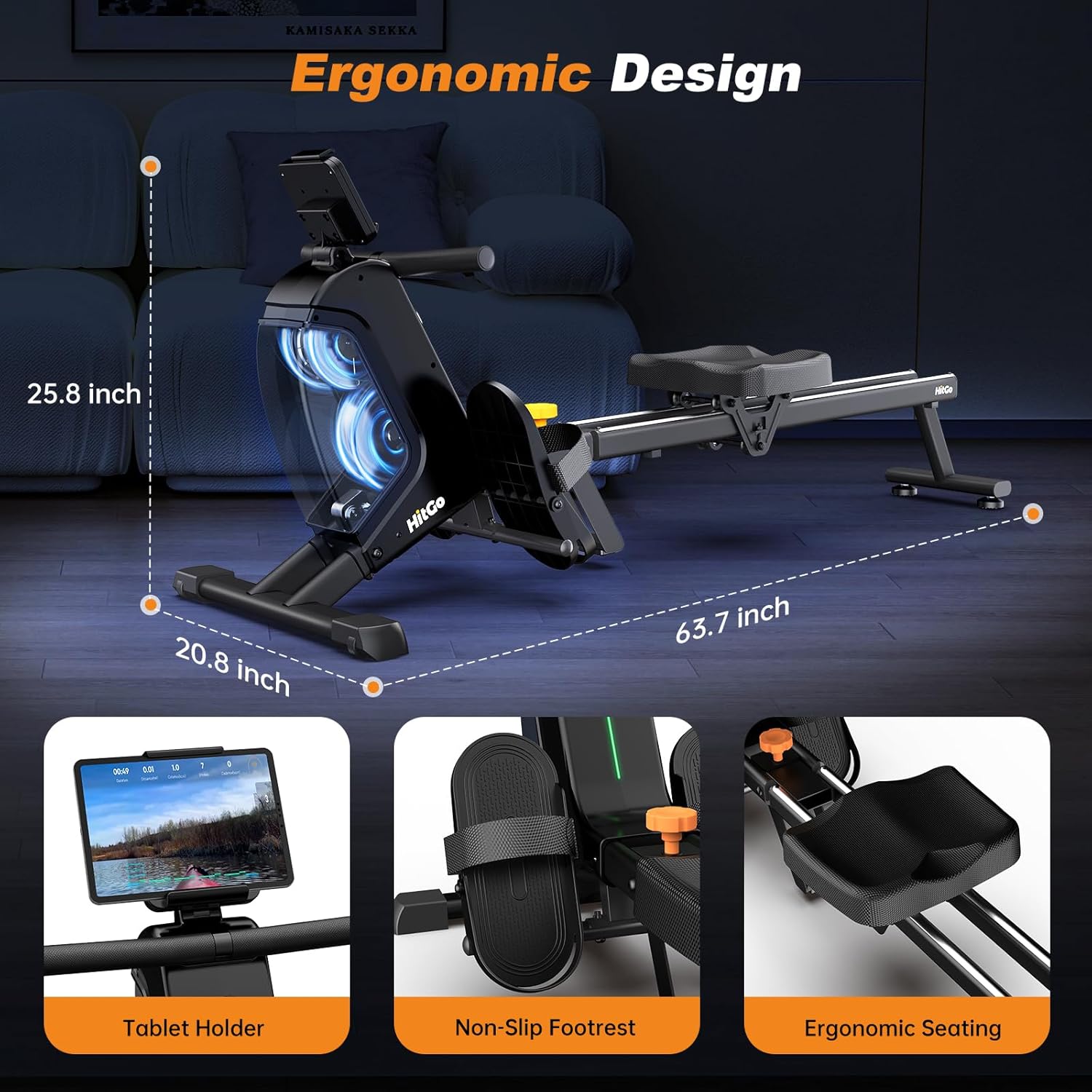 Magnetic Rowing Machine for Home Use, Foldable Rower with 32 Levels of Silent Resistance, LED Light Effects, Compact Dual Slide Rail, Max 350lb Capacity, Bluetooth & App Compatible - Image 8