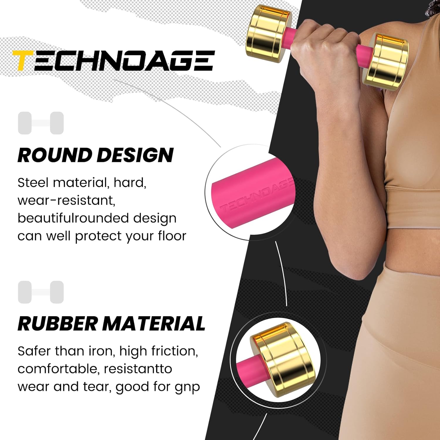 TECHNOAGE Round Dumbbell Sets with Steel Handle, Odorless Neoprene rubber Handle Cover - Image 3