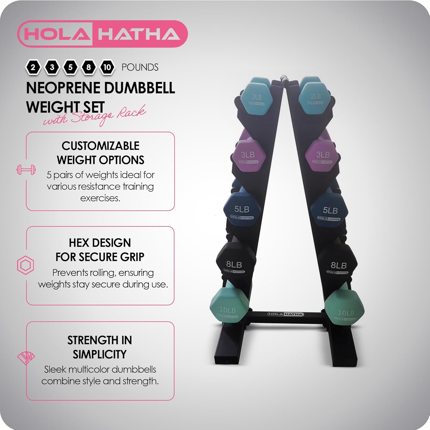 HolaHatha Neoprene Dumbbell Weights Set with Rack, Home Gym Equipment, 56 Lbs, Blues - Portable Weighted Exercise Dumbbells for Fitness, Training, and Lifting Workouts - Image 2