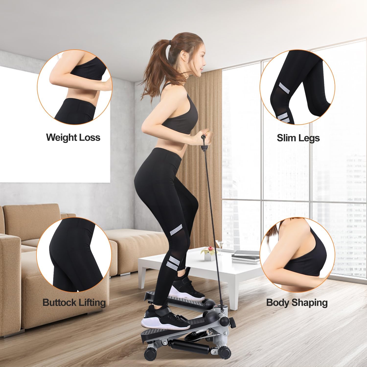 Stepper for Exercise at Home, Stair Stepper with 2 Resistance Bands, Mini Stepper with 300LBS Loading Capacity & LCD Monitor, Super Quiet Hydraulic Fitness Steppers Full Body Workout Machine - Image 5