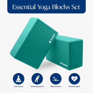 Tumaz Yoga Blocks 2 Pack with Strap Set, High Density/Lightweight EVA Foam and Non-Slip Natural Cork Blocks & Premium 8F Yoga Strap Set – E-Book Included