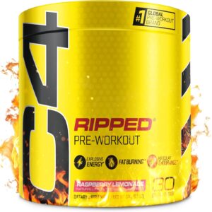 Cellucor C4 Ripped Pre Workout Powder for Energy | Beta Alanine, Sugar Free Energy Supplement Preworkout for Men & Women – 150mg Caffeine + Creatine-Free, Raspberry Lemonade 30 Servings