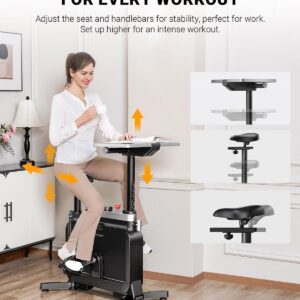 KINGSMITH Exercise Bike with Desk, Adjustable Resistance, All-in-one Under Desk Bike, Stationary Bike Indoor Workstation 264 LBS Heavy Duty