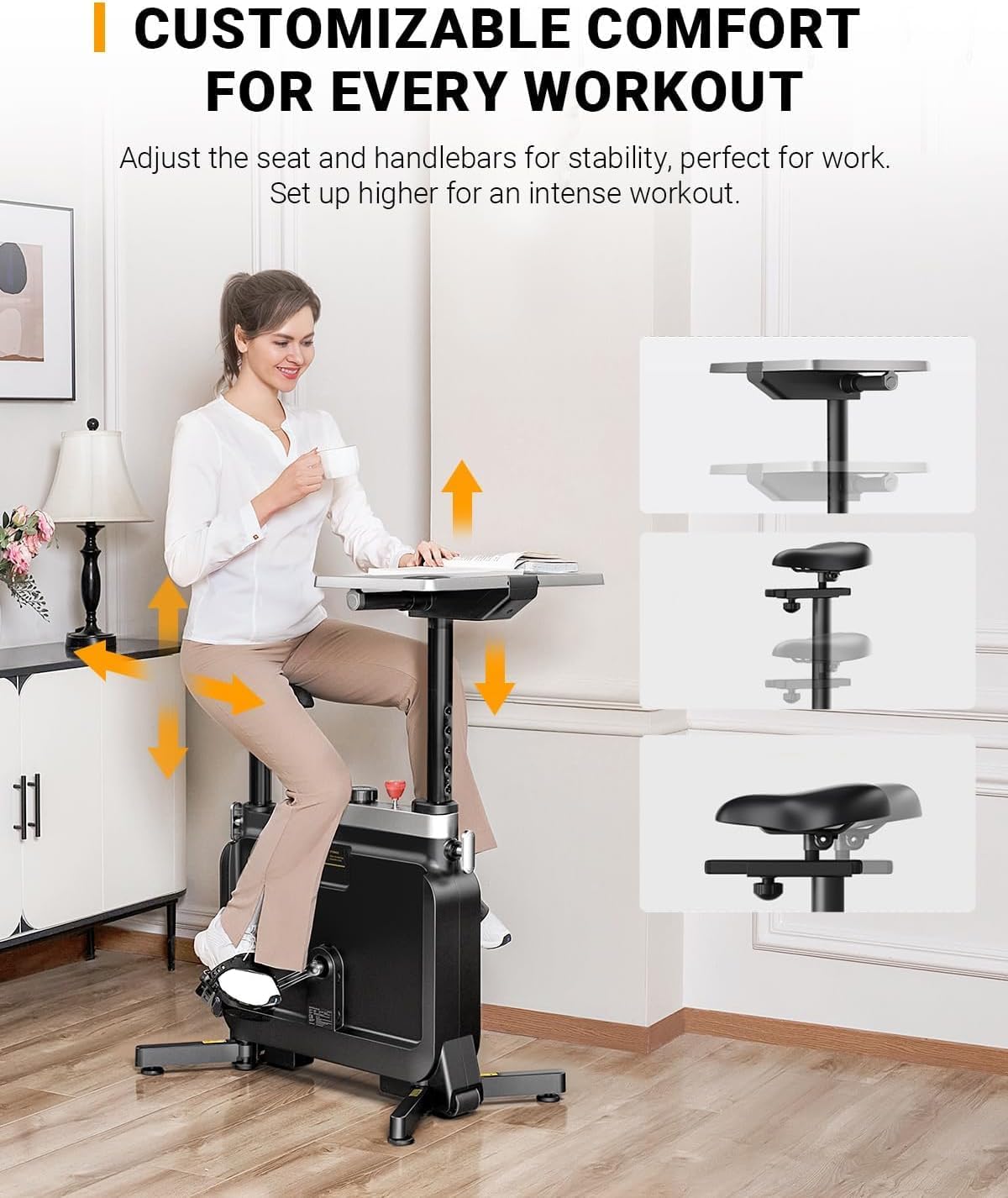 KINGSMITH Exercise Bike with Desk, Adjustable Resistance, All-in-one Under Desk Bike, Stationary Bike Indoor Workstation 264 LBS Heavy Duty - Image 2