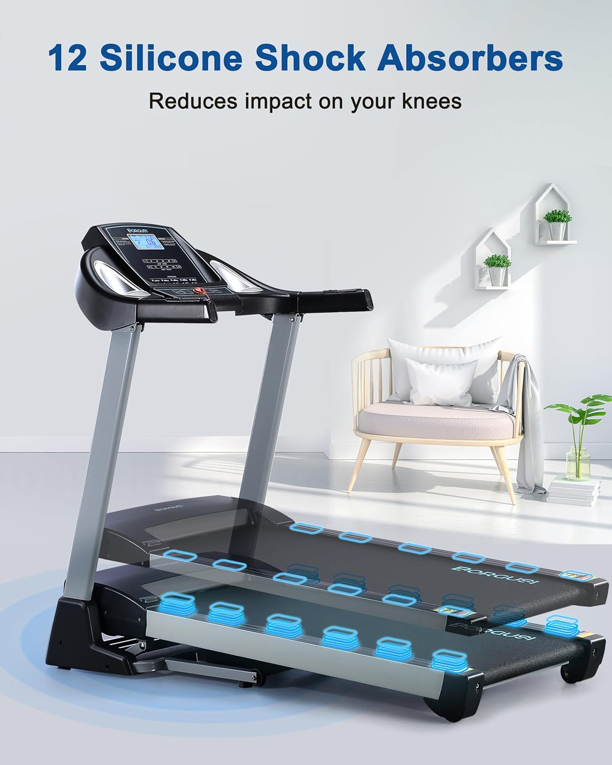 Treadmill with 15% Auto Incline - 350 LBS Capacity, 3.5HP Electric Folding Treadmill Up to 10MPH Speed, Running Machine with 20" Wide Tread Belt & LCD Display for Home Use, Bluetooth Speaker - Image 4