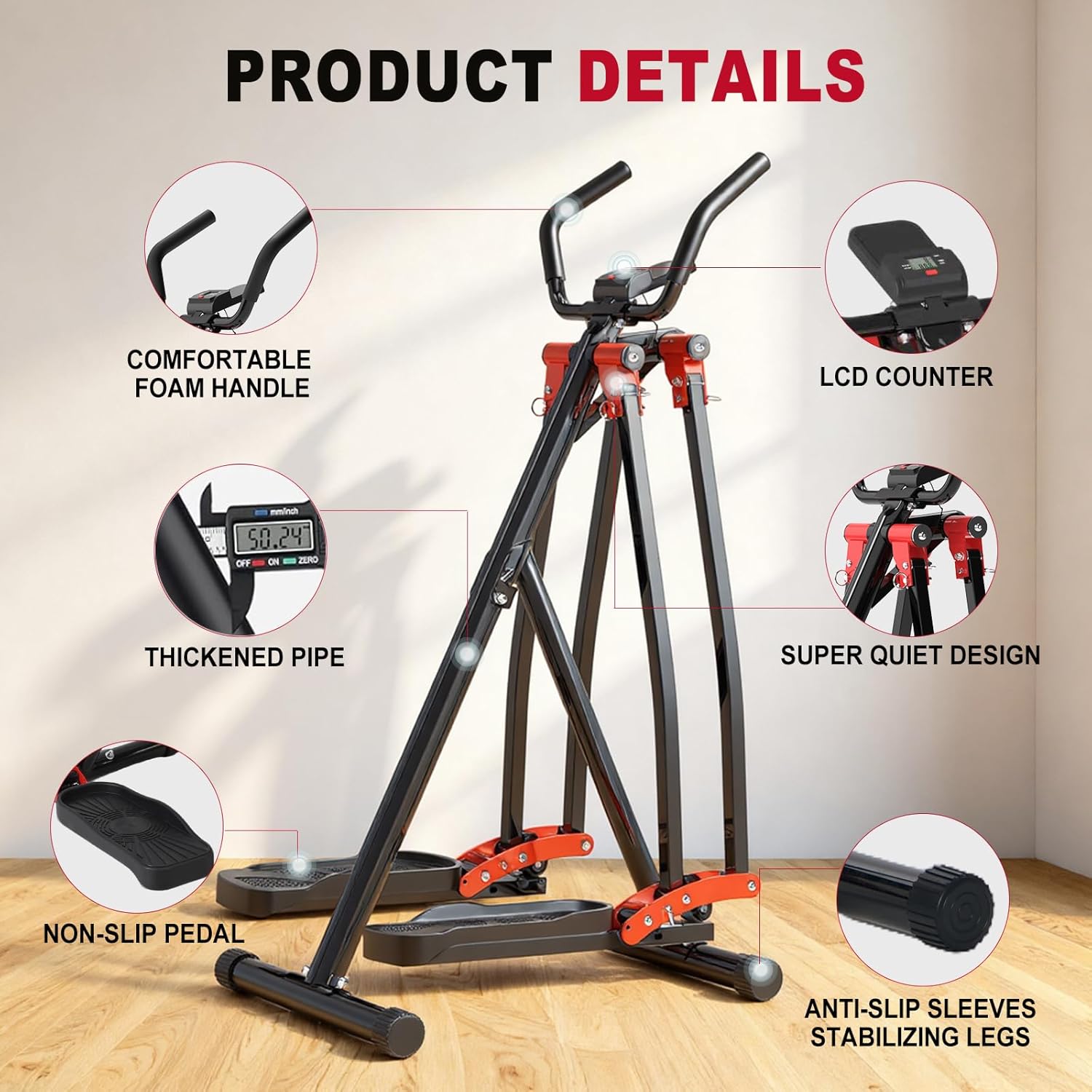 Space Walker Exercise Machine - Air Walker Elliptical Trainer for Home Use, Full Body Workout Equipment with LCD Display, Adjustable Resistance & Foldable Design for Cardio, Legs, Glutes Training - Image 4