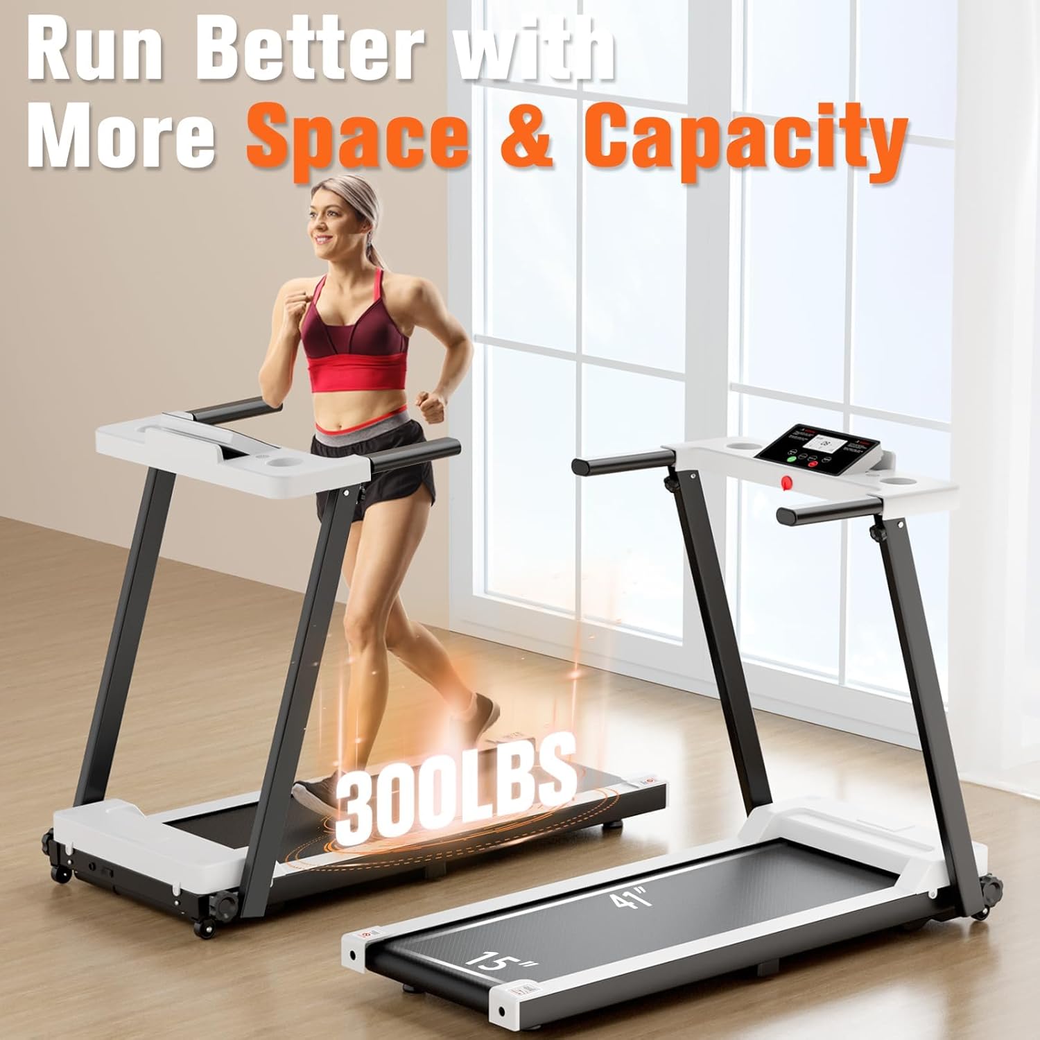 Folding Treadmill, 300LBS Capacity Compact Running Machine with LED Display, 3.0HP for Walking, Jogging & Running, Portable Treadmills for Home & Office Use - Image 6