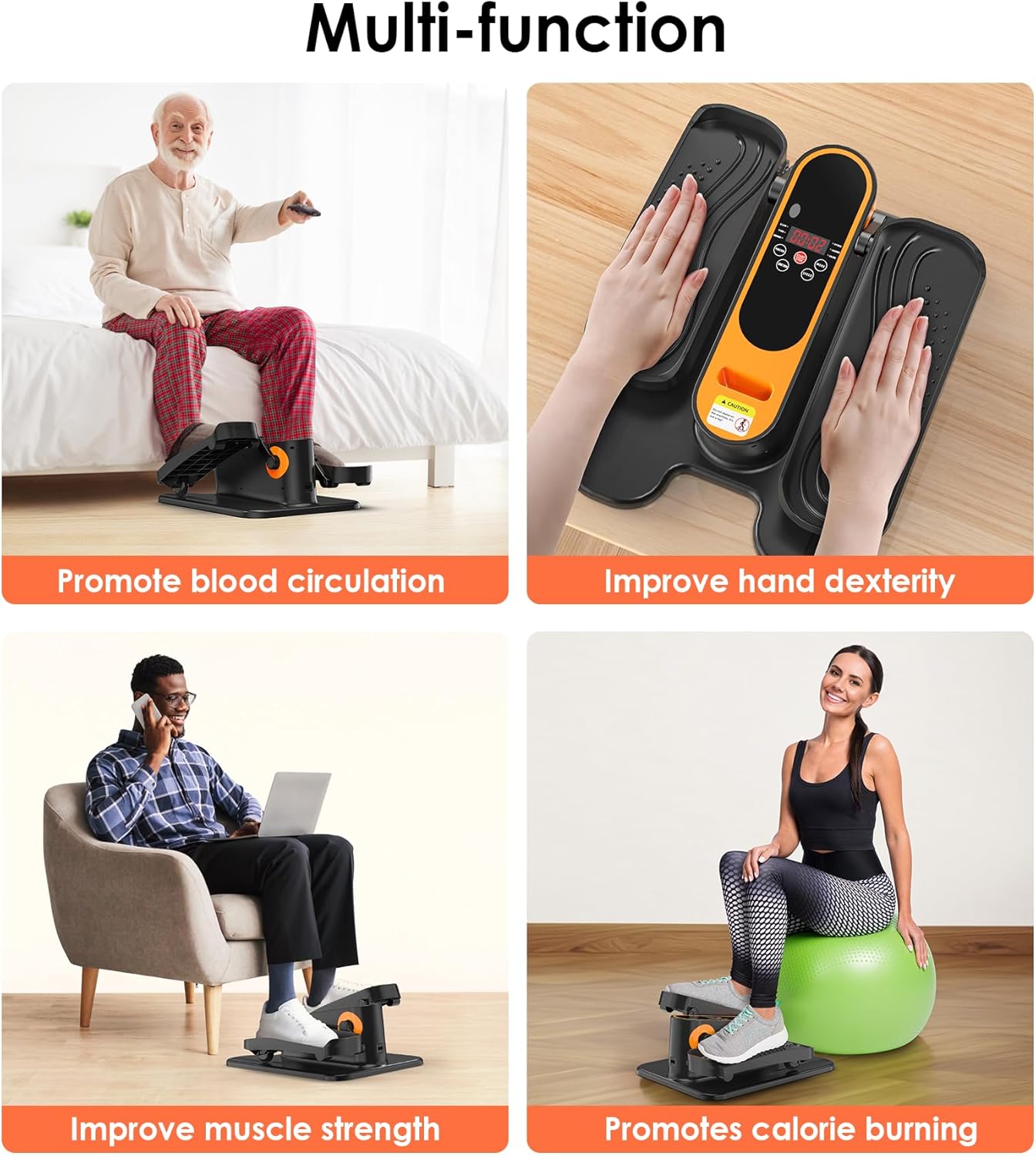 2025 New Under Desk Elliptical Machine,Portable Seated Pedal Exercise Machine for Seniors,Mini Ellipse Leg Exerciser with 12 Adjustable Speeds&Remote Control,Quiet&Compact for Home Office(Orange) - Image 4