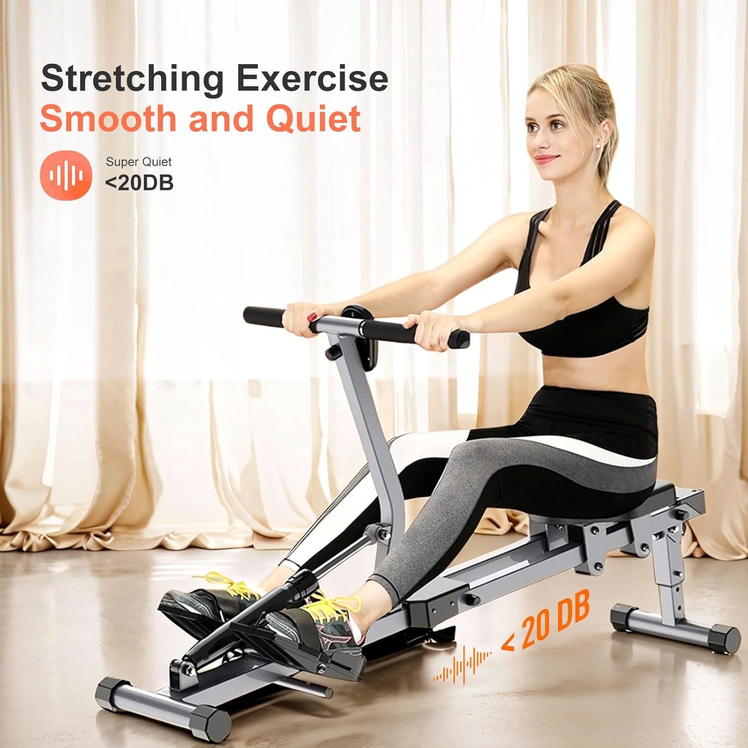 Rowing Machines for Home Foldable,Indoor Fitness Hydraulic Rowing Machine,300LBS Weight Capacity with 12 Levels of Adjustable Resistance,LCD Display for Real-time Recording,Dual Tracks for Quieter - Image 3