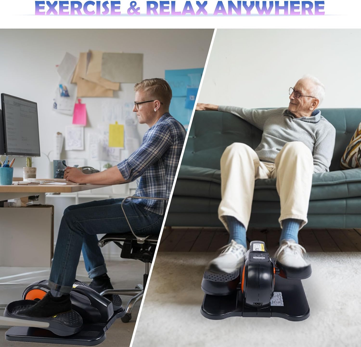 Under Desk Elliptical Machine, Portable Seated Pedal Exerciser Elliptical Trainer with 6 Adjustable Speeds,Ellipse Leg Exerciser for Seniors, Forward & Backward Direction, Manual and Electric Mode - Image 4