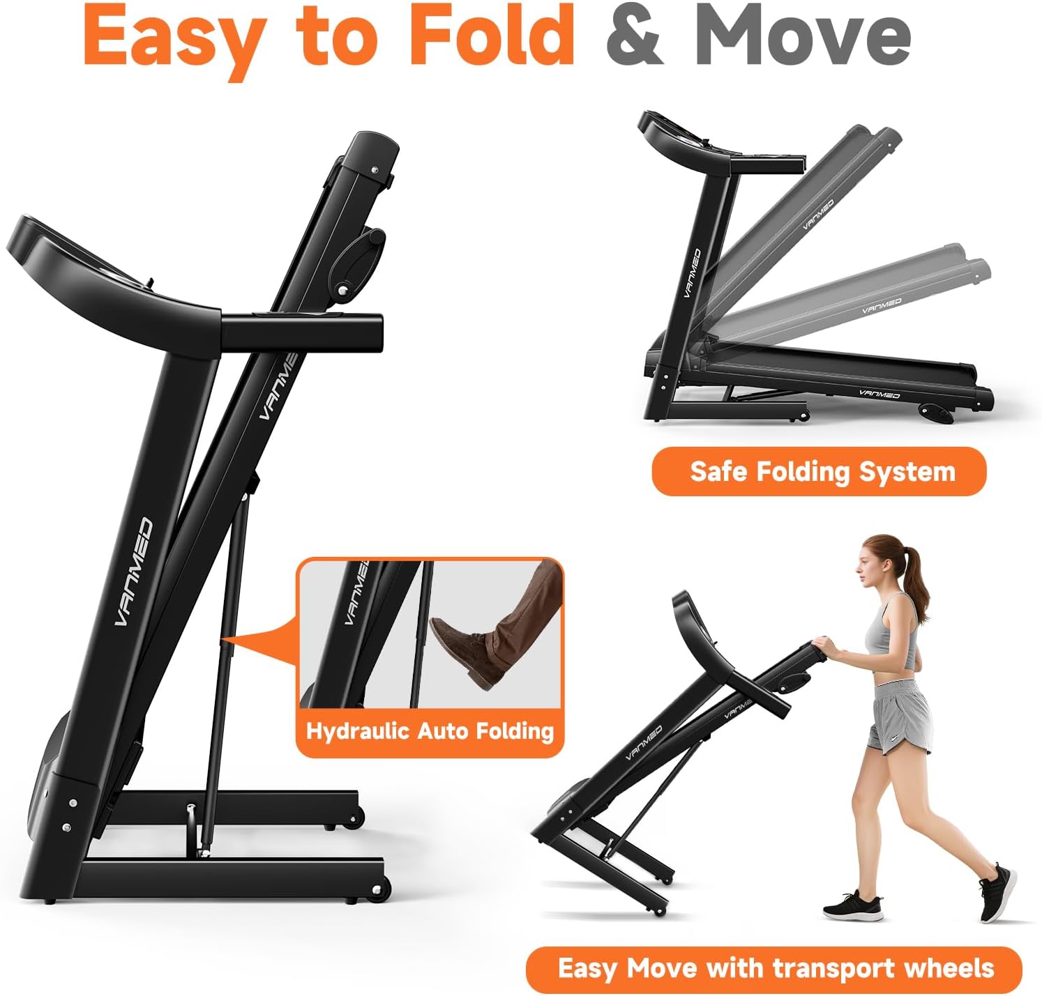 Treadmill for Home, 3-Level Manual Incline, 3.25HP Walking Jogging Running Machine, 320LBS Weight Capacity, 7.6 MPH Max Speed, Compact Portable Treadmills for Home Small/Office - Image 4