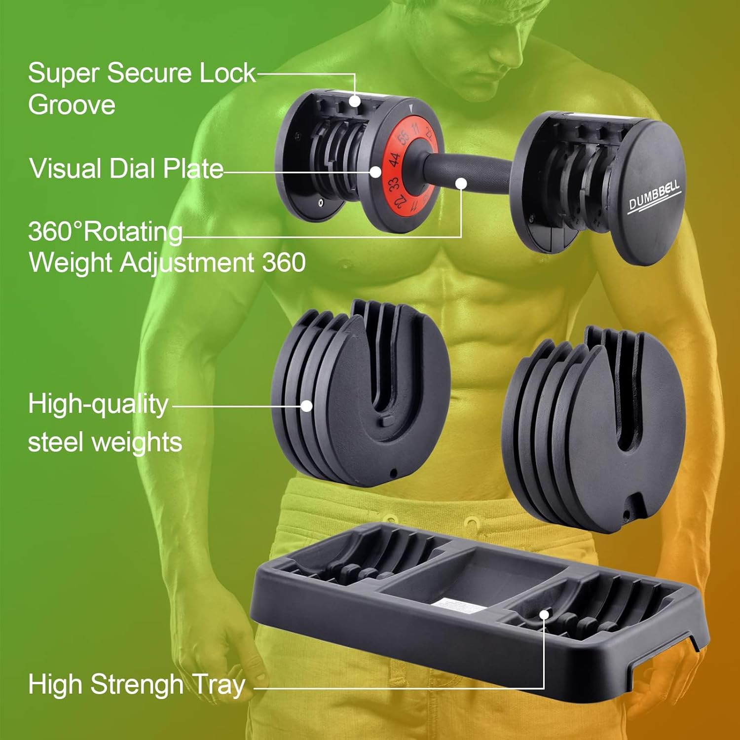 25/55LB pair Adjustable Dumbbell Weights, 5 in 1 Weights Dumbbell with Anti-Slip Metal Handle, Suitable for Home Gym Exercise Equipment - Image 4