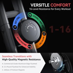 Indoor Exercise Bike Stationary Bikes for Home Gym with 16-Level Magnetic Resistance, Lightweight Foldable Cycling Bike with 70% Pre-Assembled, 260 LBS Capacity, Flywheel of 5.5 LBS for Quiet Home Workout